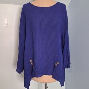 Niche Nilgun Derman Royal Blue‎ Textured Lagenlook Asymmetrical Button Top Small